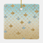 Glitzy Aqua Mermaid Blue Gold Sparkone Glitzer Keramikornament (Rückseite)
