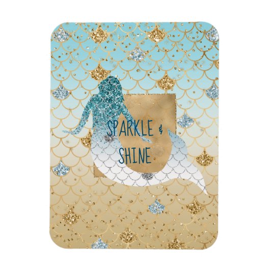Glitzy Aqua Mermaid Blue Gold Sparkone Glitzer Magnet (Vertikal)