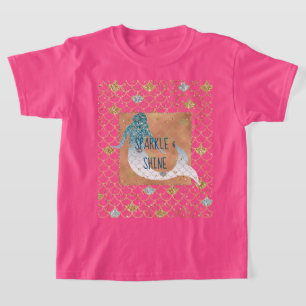 Glitzy Aqua Mermaid Blue Gold Sparkone Glitzer T-Shirt