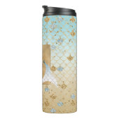 Glitzy Aqua Mermaid Blue Gold Sparkone Glitzer Thermosbecher (Nach rechts gedreht)