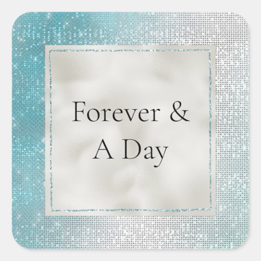 Glitzy Aqua Ombre Sparkle Wedding Quadratischer Aufkleber (Vorderseite)