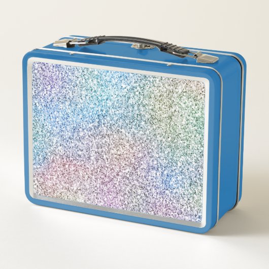 Glitzy Aqua Sparkle Unicorn Metall Brotdose (Rückseite)