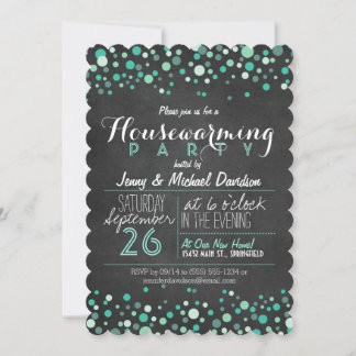 Glitzy Aquamarin Green Chalkboard Housewarming Par Einladung