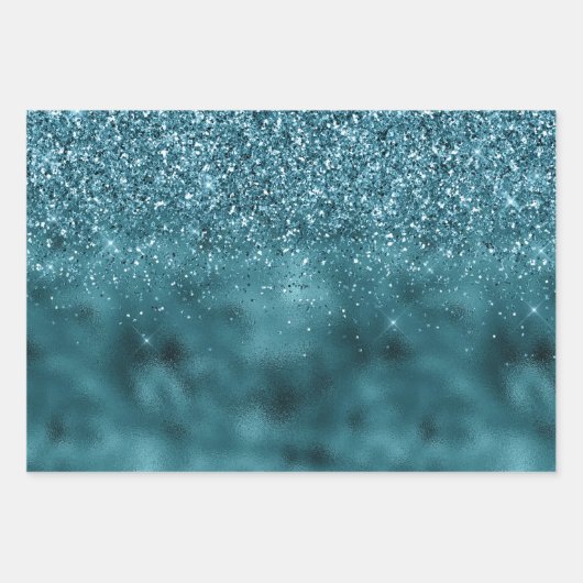 Glitzy Aquamarin Green Glitzer Sparkle Geschenkpapier Set (Vorderseite 2)