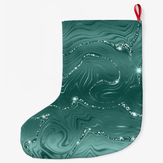 Glitzy Aquamarin Green Gold Glitzer Großer Weihnachtsstrumpf (Rückseite)
