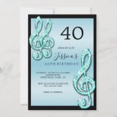 Glitzy Aquamarin Musiknotens Geburtstag Einladung (Vorderseite)