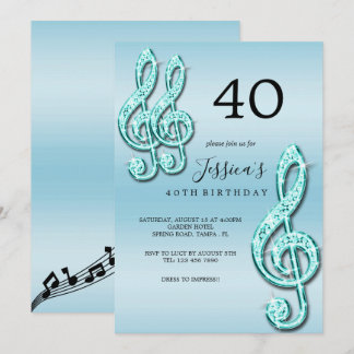 Glitzy Aquamarin Musiknotens Geburtstag Einladung