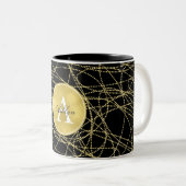 Glitzy Black Abstrakt Monogram Zweifarbige Tasse (VorderseiteRechts)