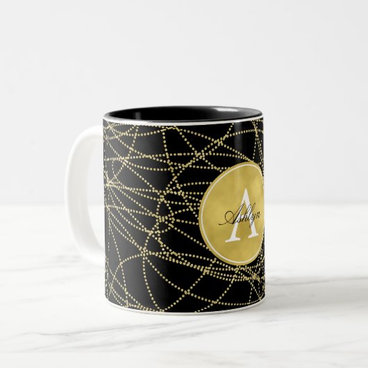 Glitzy Black Abstrakt Monogram Zweifarbige Tasse (Vorderseite Links)