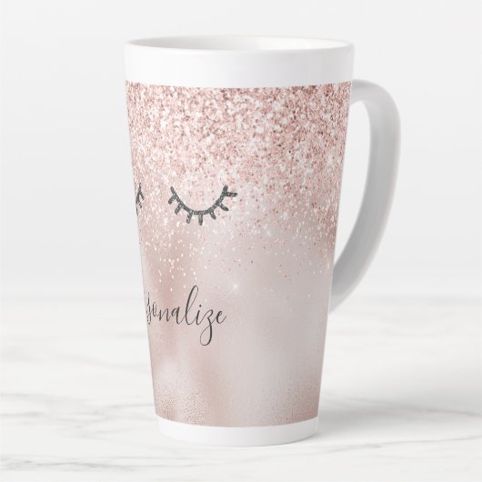 Glitzy Black Eyelashes Blush Pink Glitzer Milchtasse (Rechte Ecke)