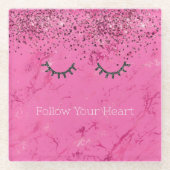 Glitzy Black Eyelashes Rosa Marmor Glitzer Glasuntersetzer (Vorderseite)