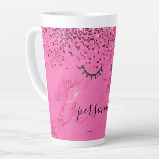 Glitzy Black Eyelashes Rosa Marmor Glitzer Milchtasse (Linke Ecke)