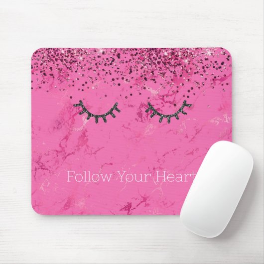 Glitzy Black Eyelashes Rosa Marmor Glitzer Mousepad (Mit Mouse)