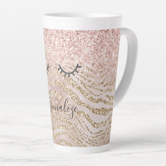 Glitzy Black Eyelashes Zebra Glitzer Milchtasse (Rechte Ecke)