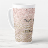 Glitzy Black Eyelashes Zebra Glitzer Milchtasse (Linke Ecke)