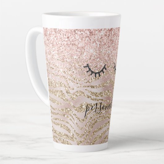 Glitzy Black Eyelashes Zebra Glitzer Milchtasse (Linke Ecke)