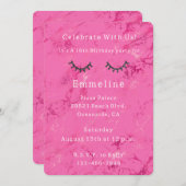 Glitzy Black Glitzer Eyelashes Pink Birthday Einladung (Vorne/Hinten)