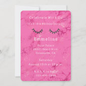 Glitzy Black Glitzer Eyelashes Pink Birthday Einladung (Vorderseite)