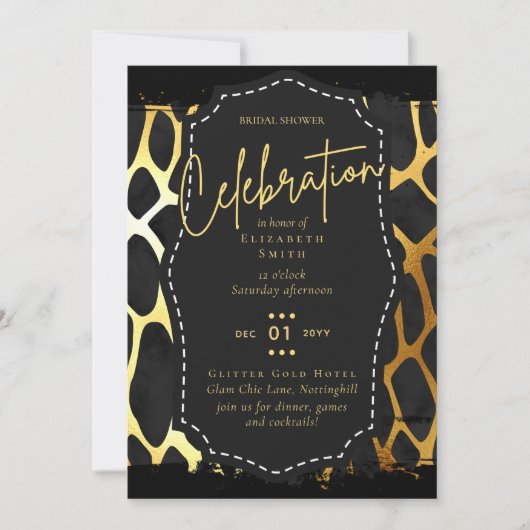 Glitzy Black Gold Brautparty Einladungen (Vorderseite)