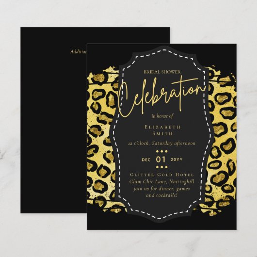 Glitzy Black Gold Brautparty Einladungen (Vorne/Hinten)