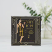 Glitzy Black Gold Brautparty Einladungen (Stehend Vorderseite)