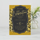 Glitzy Black Gold Brautparty Einladungen (Stehend Vorderseite)