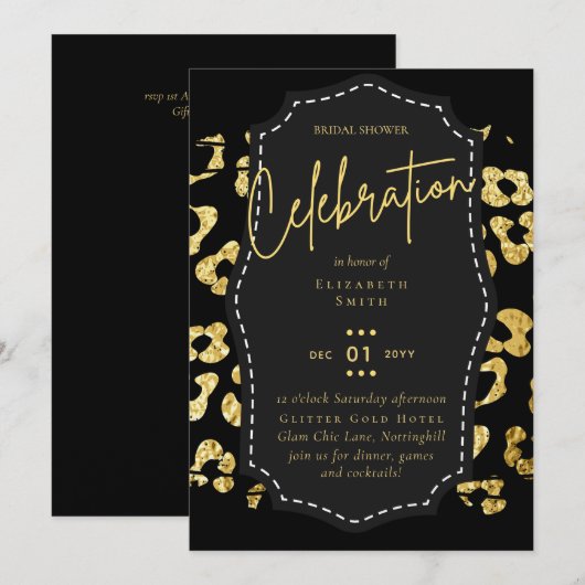 Glitzy Black Gold Brautparty Einladungen (Vorne/Hinten)