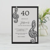 Glitzy Black Musiknotens Geburtstag Einladung (Stehend Vorderseite)