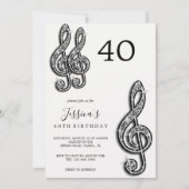 Glitzy Black Musiknotens Geburtstag Einladung (Vorderseite)