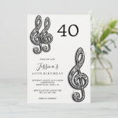 Glitzy Black Musiknotens Geburtstag Einladung (Stehend Vorderseite)