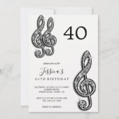 Glitzy Black Musiknotens Geburtstag Einladung (Vorderseite)