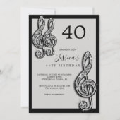 Glitzy Black Musiknotens Geburtstag Einladung (Vorderseite)