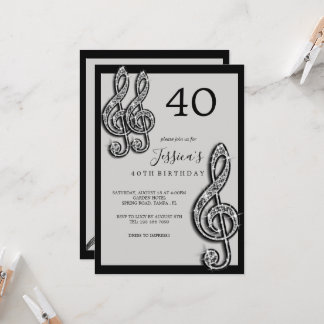 Glitzy Black Musiknotens Geburtstag Einladung