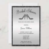 Glitzy Black Sequins & Stilettos Brautparty Einladung (Vorderseite)