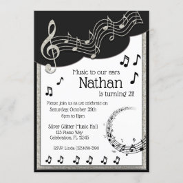 Glitzy Black & White Musical Notes zum Geburtstag Einladung