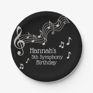 Glitzy Black & White Musical Notes zum Geburtstag Pappteller