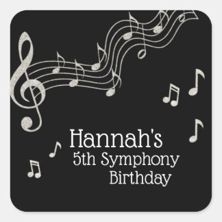 Glitzy Black & White Musical Notes zum Geburtstag Quadratischer Aufkleber