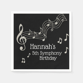 Glitzy Black & White Musical Notes zum Geburtstag Serviette