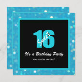 Glitzy Blue Black Sweet 16 Party Einladungen (Vorne/Hinten)