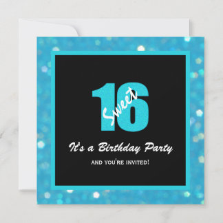 Glitzy Blue Black Sweet 16 Party Einladungen