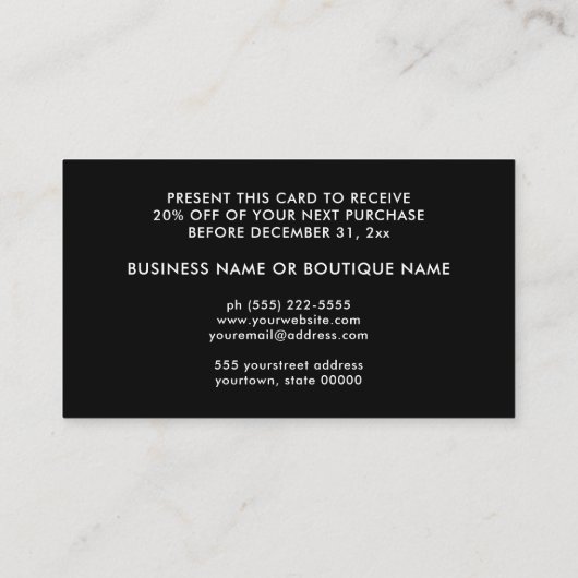 Glitzy Blue Glitzer Feminine Black Coupon Card Visitenkarte (Rückseite)