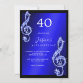 Glitzy Blue Musiknotens Birthday Einladung (Vorderseite)
