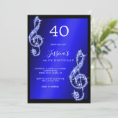 Glitzy Blue Musiknotens Birthday Einladung (Stehend Vorderseite)