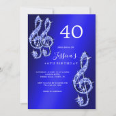 Glitzy Blue Musiknotens Birthday Einladung (Vorderseite)