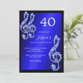 Glitzy Blue Musiknotens Birthday Einladung (Stehend Vorderseite)