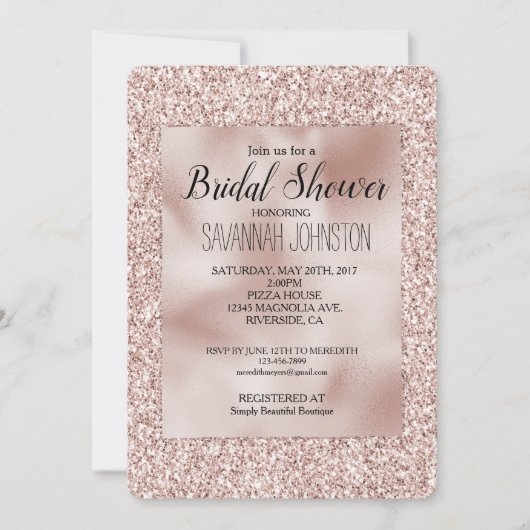 Glitzy Blush Pink Glitzer Brautparty Einladung (Vorderseite)