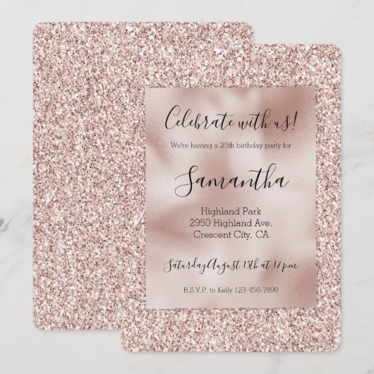 Glitzy Blush Pink Glitzer Einladung (Vorne/Hinten)