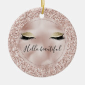 Glitzy Blush Pink Glitzer Gold Eyelashes Keramik Ornament (Vorne)
