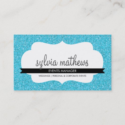 GLITZY BUSINESS CARD funkelnd Glitzer Türkis Visitenkarte (Vorderseite)