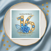 Glitzy Chic Blue Rose Gold Gemstone Sweet 16 Serviette